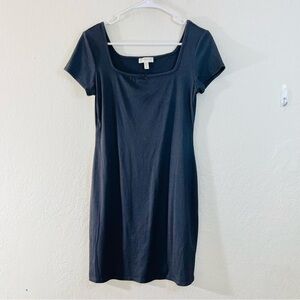 See You Monday Square Neck Short Sleeve Mini Dress Women Size XL Black Stretch